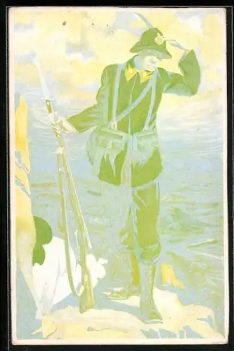 Künstler-AK Italienischer Soldat in Uniform mit Waffe