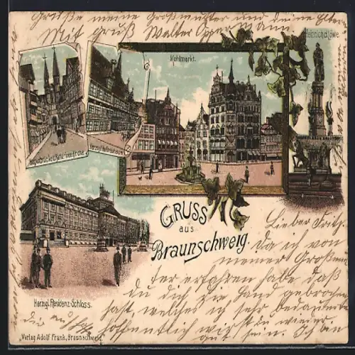 Lithographie Braunschweig, Hagenbrücke, Katharinenkirche, Kohlmarkt