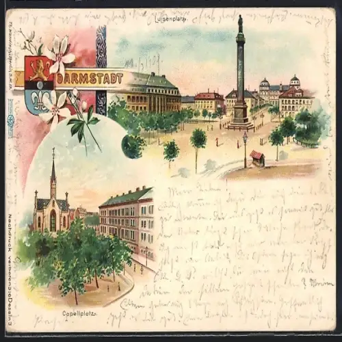 Lithographie Darmstadt, Luisenplatz, Capellplatz