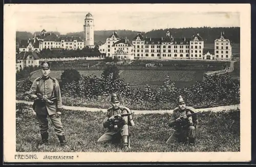 AK Freising, Blick auf die Jägerkaserne, Jäger im Felde
