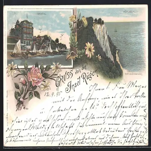 Vorläufer-Lithographie Insel Rügen, 1895, Strandhotel, Königstuhl