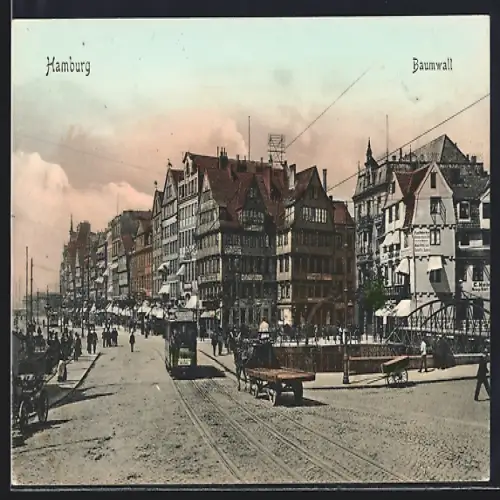 AK Hamburg-Neustadt, Baumwall mit Strassenbahn