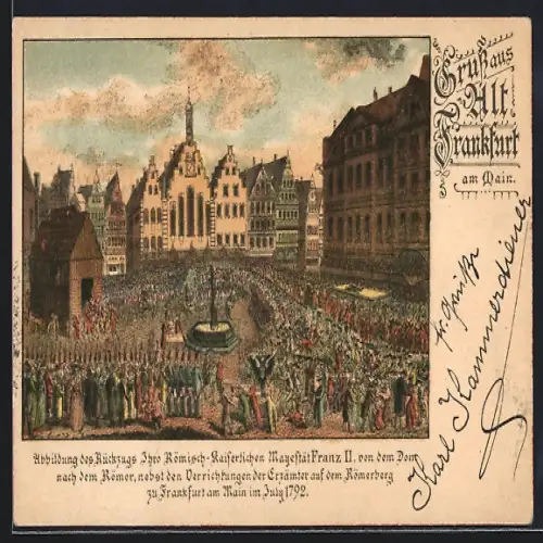 Künstler-AK Alt-Frankfurt, Rückzug der römisch-kaiserlichen Mayestät Franz II.