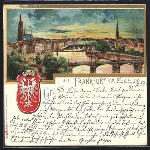 AK Frankfurt /Main, Blick auf die Stadt mit der Mainbrücke