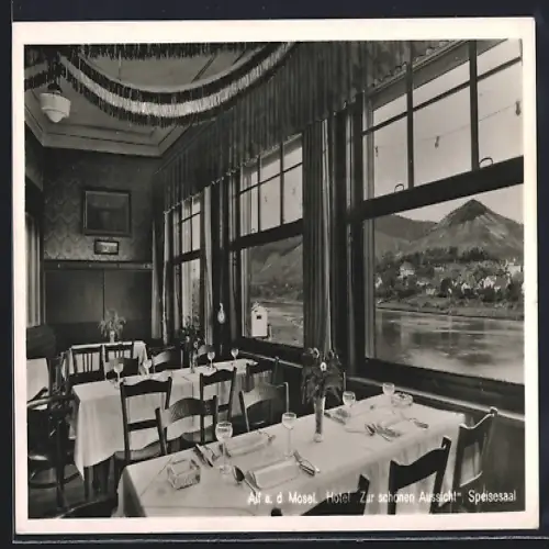 AK Alf a. d. Mosel, Hotel Zur schönen Aussicht, Speisesaal, Innenansicht