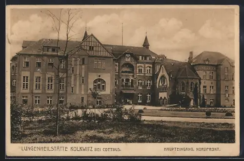 AK Kolkwitz bei Cottbus, Lungenheilstätte, Haupteingang, Nordfront