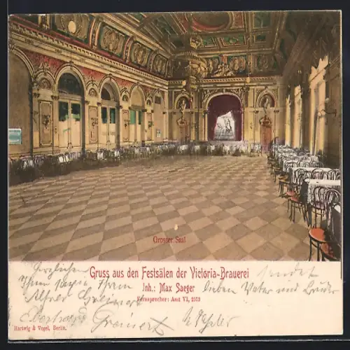 AK Berlin-Tiergarten, Festsäle der Victoria-Brauerei, Grosser Saal, Lützowstr. 111-112, Innenansicht