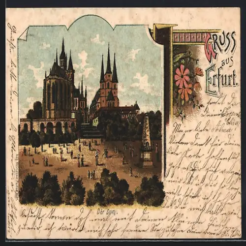 Lithographie Erfurt, Partie am Dom