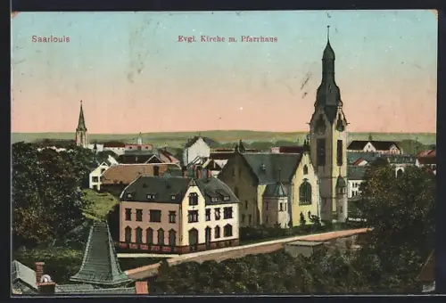 AK Saarlouis, Teilansicht mit Evang. Kirche und Pfarrhaus