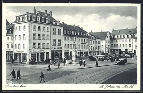 AK Saarbrücken, St. Johanner Markt mit Geschäften