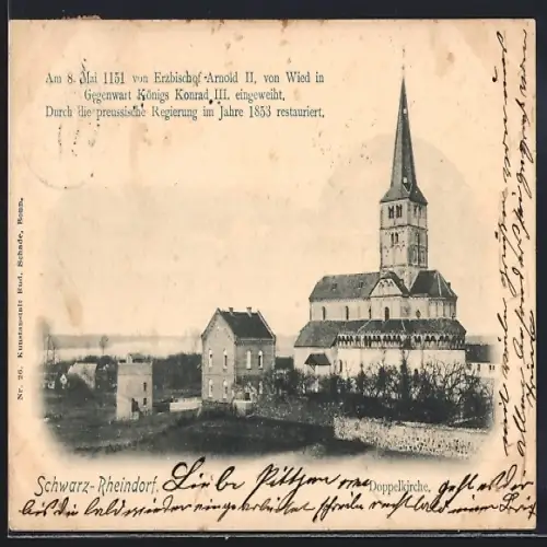 AK Schwarz-Rheindorf, Blick auf die Doppelkirche, Spruch