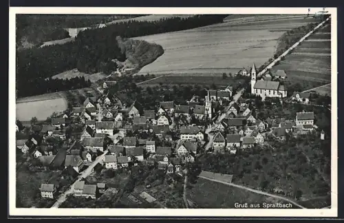 AK Spraitbach, Teilansicht mit Kirche, Fliegeraufnahme