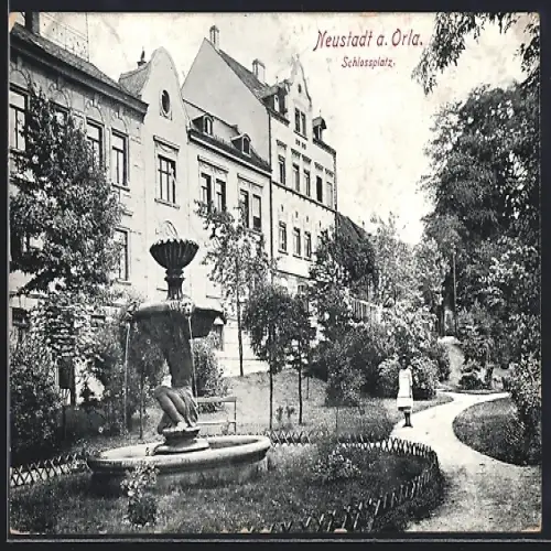 AK Neustadt / Orla, Idylle am Schlossplatz