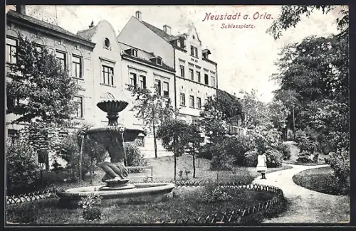 AK Neustadt / Orla, Idylle am Schlossplatz