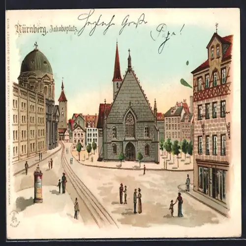 Lithographie Nürnberg, Litfasssäule am Jakobsplatz
