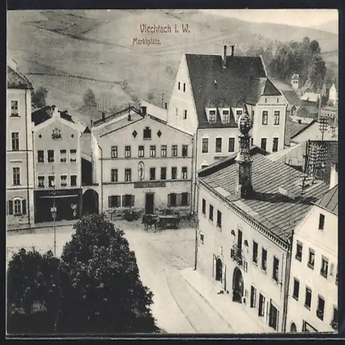 AK Viechtach i. W., Partie am Marktplatz