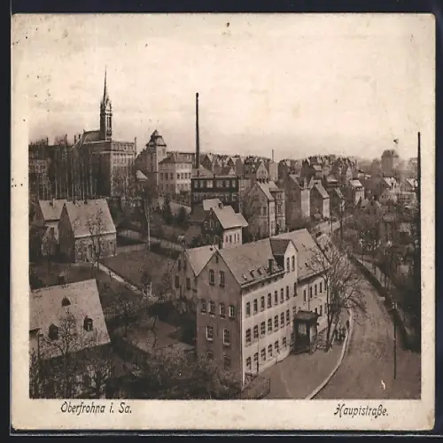 AK Oberfrohna, Hauptstrasse aus der Vogelschau
