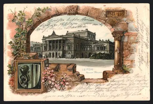 Passepartout-Lithographie Leipzig, Neues Theater, Wappen
