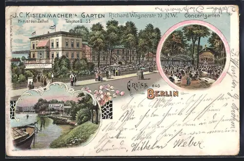 Lithographie Berlin-Tiergarten, Restaurant J. C. Kistenmacher`s Garten, Richard Wagnerstr. 10, Concertgarten