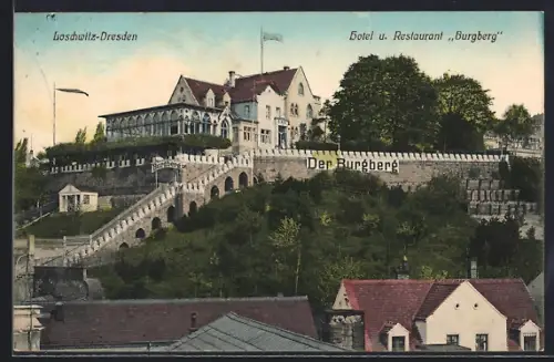 AK Dresden-Loschwitz, Teilansicht mit Hotel und Restaurant Burgberg