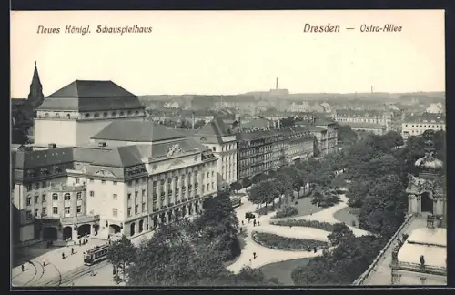 AK Dresden, Ostra-Allee und Neues Königl. Schauspielhaus