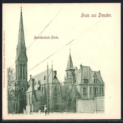 AK Dresden, Amerikanische Kirche, Reichsplatz (Fritz-Löffler-Platz)