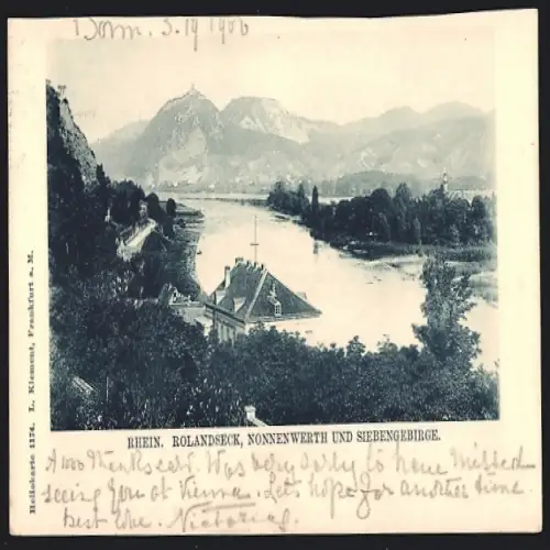 AK Rolandseck /Rhein, Ortsansicht mit Nonnenwerth und Siebengebirge