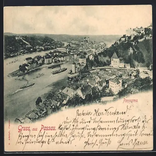 AK Passau, Panorama vom Berg gesehen
