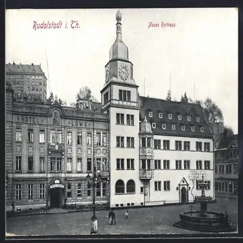 AK Rudolstadt, Strassenpartie & Hotel Löwe am Neuen Rathaus