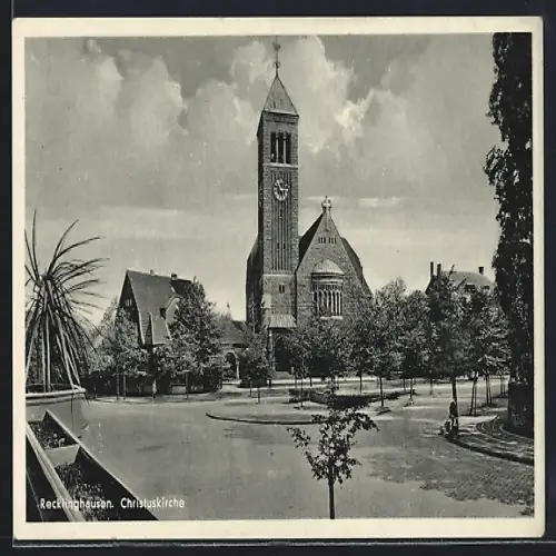 AK Recklinghausen, Christuskirche mit Vorplatz