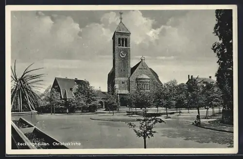 AK Recklinghausen, Christuskirche mit Vorplatz