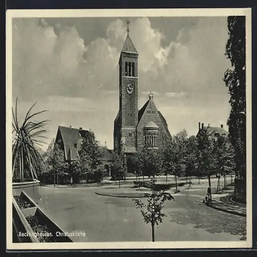 AK Recklinghausen, Christuskirche mit Vorplatz