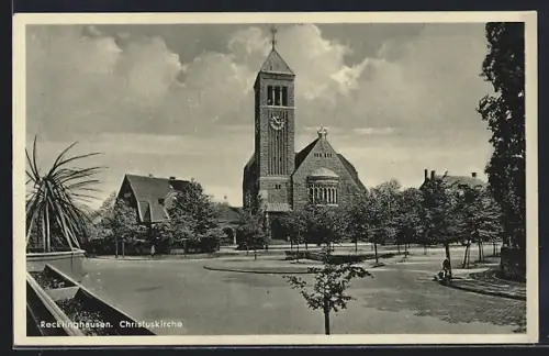 AK Recklinghausen, Christuskirche mit Vorplatz