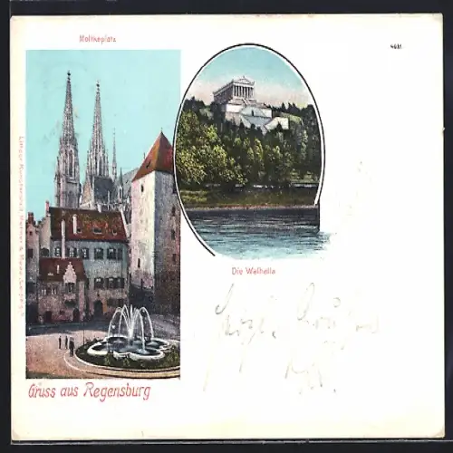 AK Regensburg, Moltkeplatz und die Walhalla