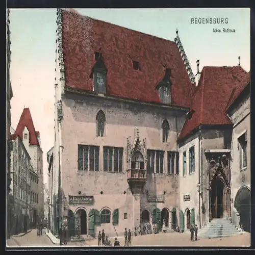 AK Regensburg, Altes Rathaus mit J. Pleyer Juwelier