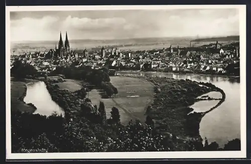 AK Regensburg, Totalansicht mit Flusspartie