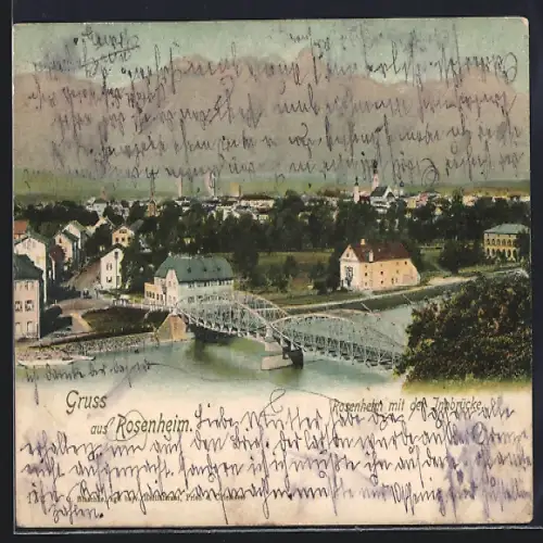 AK Rosenheim, Teilansicht mit der Innbrücke