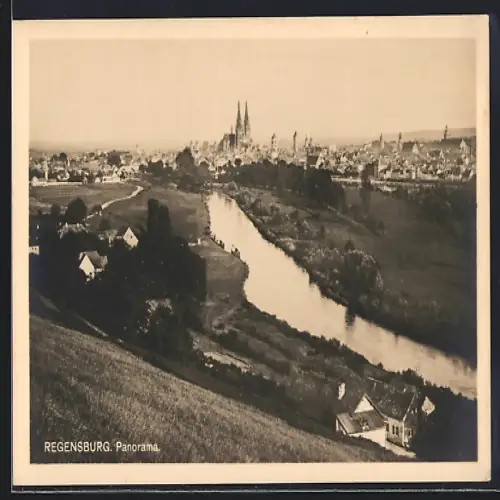 AK Regensburg, Panorama mit Flusspartie