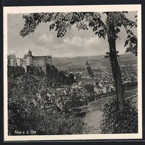 AK Pirna a. d. Elbe, Ortsansicht mit Elbe