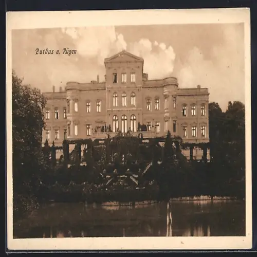 AK Putbus a. Rügen, Schloss mit Garten und Teich