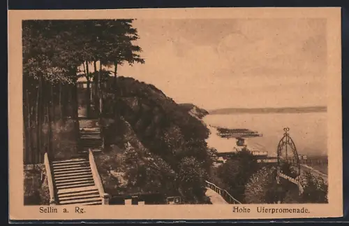 AK Sellin a. Rügen, Hohe Uferpromenade mit Ostsee