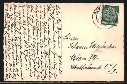 AK Riedering a. Simssee, Ortsansicht mit Berglandschaft