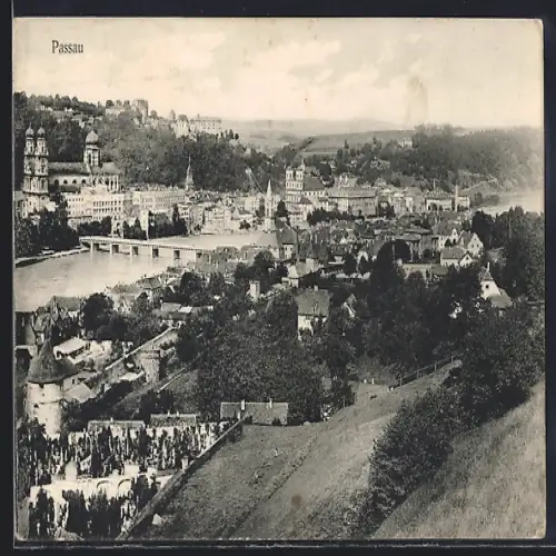 AK Passau, Ortsansicht mit Dom und Innbrücke