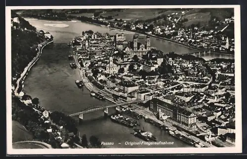 AK Passau, Ortsansicht vom Flugzeug aus, Fliegeraufnahme