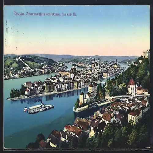 AK Passau, Zusammenfluss von Donau, Inn und Ilz