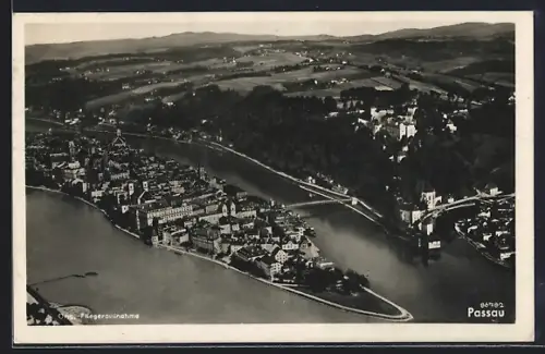AK Passau, Ortsansicht vom Flugzeug aus, Fliegeraufnahme