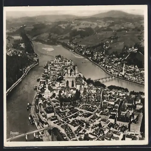 AK Passau, Ortsansicht mit Donau und Inn