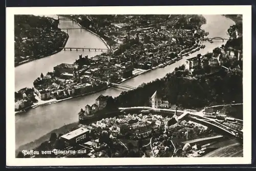 AK Passau, Ortschaft vom Flugzeug aus