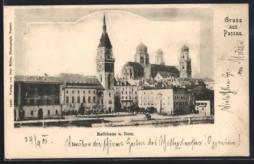 AK Passau, Blick auf Rathaus und Dom