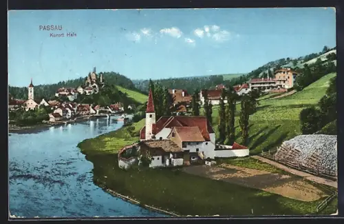 AK Passau, Flusspartie mit Kurort Hals